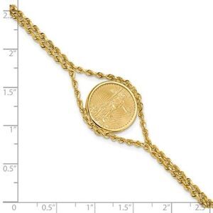 Wideband Distinguished Coin Jewelry 14k Polished Double Rope Mounted 1/10oz Amer